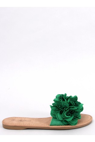 Žalios šlepetės su puriais žiedlapiais COREY GREEN-KB 34918