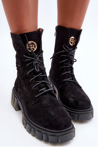 Stilingi juodi batai ažūriniu aulu-D8108 BLACK