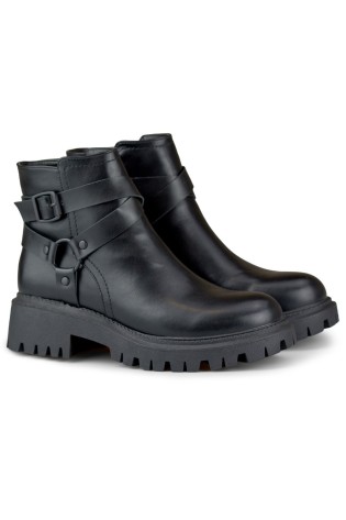 Moteriški juodi eko odos batai su juoda dekoracija-250043B-PU