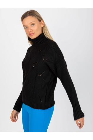 Klasikinis juodas moteriškas megztinis aukštu kaklu-LC-SW-3019.05P