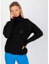 Klasikinis juodas moteriškas megztinis aukštu kaklu-LC-SW-3019.05P