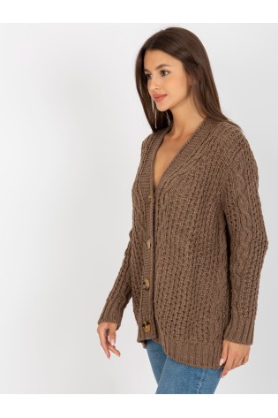 Tamsiai rudas susagstomas megztinis moterims-LC-SW-8001.14P