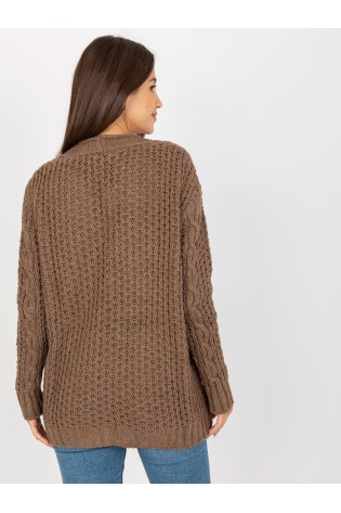 Tamsiai rudas susagstomas megztinis moterims-LC-SW-8001.14P