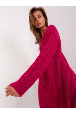 Fuksija spalvos moteriškas megztinis su kišenėmis-DHJ-SW-1009.09P