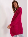 Fuksija spalvos moteriškas megztinis su kišenėmis-DHJ-SW-1009.09P