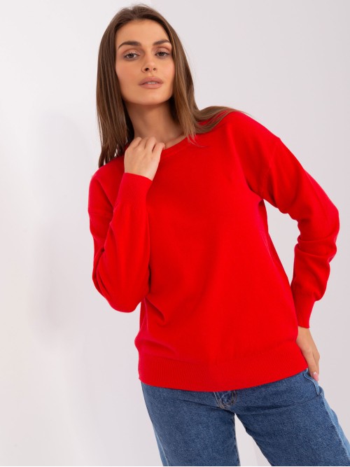 Klasikinis moteriškas raudonas megztinis-AT-SW-2325.95P