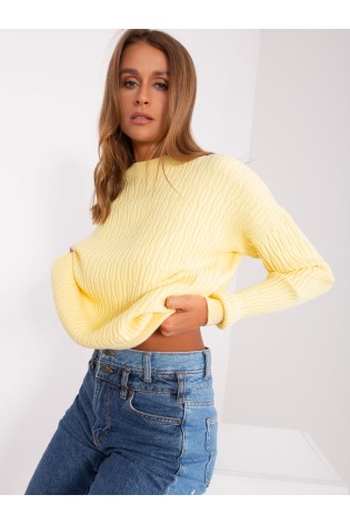Struktūrinio rašto moteriškas geltonas megztinis-AT-SW-2338.14P