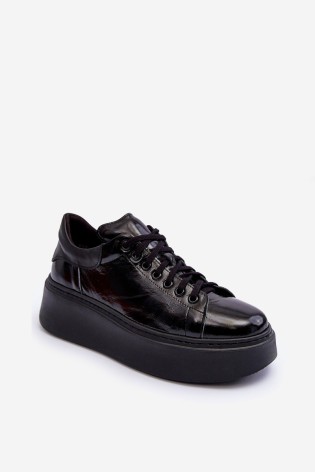 Natūralios odos juodi platforminiai batai-10150 NAPLAK CZARNY+S.CZARNY
