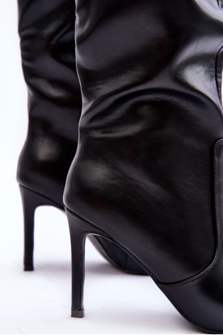 Elegantiški juodi aukštakulniai ilgaauliai batai-CLS-297 BLACK