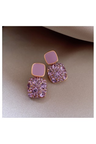 Geometriniai kabantys purpuriniai auskarai su kristalais K1599-K1599