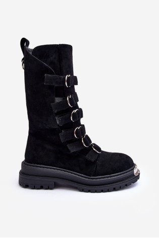 Išskirtiniai masyvaus dizaino juodi batai-NC1307 BLACK