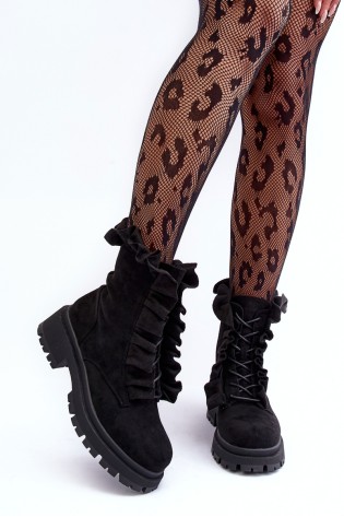 Moteriški juodi zomšiniai batai su raukinukais-NS336P BLACK