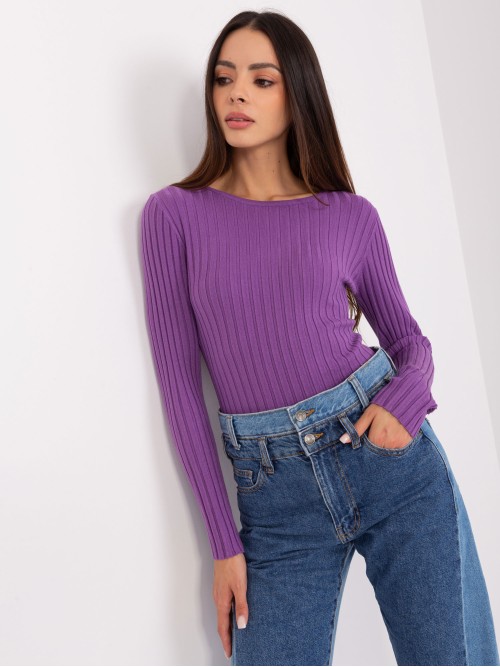 Violetinis stulpelių rašto elastingas megztinis-PM-SW-PM1089.09P