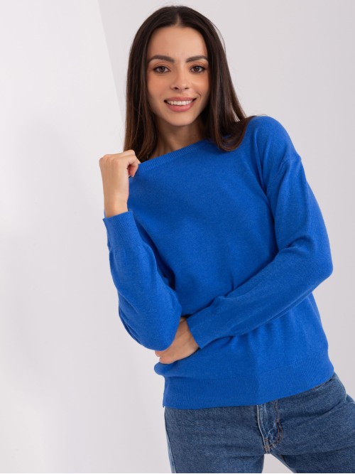 Klasikinis moteriškas mėlynas megztinis