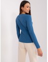 Mėlynas stulpelių rašto elastingas megztinis