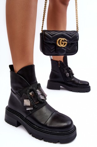 Juodi moteriški auliniai batai su dekoratyviu papuošimu-MR870-46 BLACK