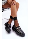 Klasikiniai odiniai moteriški batai su sagtimi-58184 BK PU CZARNY