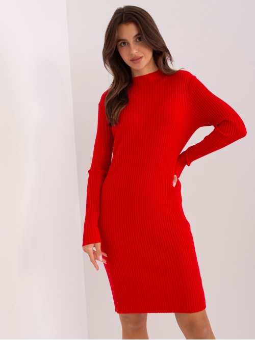 Raudona stulpelių rašto suknelė-PM-SK-PM319.19