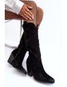 Suede Cowboy Boots On Heel Black Tortana-D7896 BLACK
