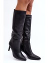 Leather Knee-High Boots with Heel Black Serpens-QT56P BLACK