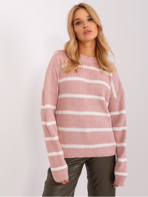 Klasikinis moteriškas rožinės spalvos megztinis-BA-SW-8025.38P