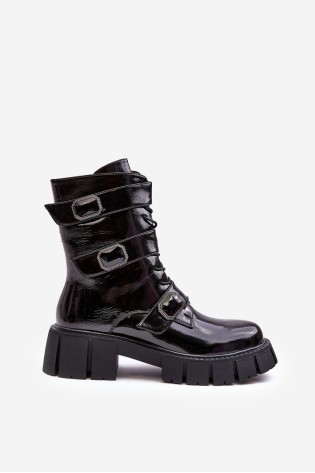 Juodi stilingi aukštos kokybės lakuoti batai-MR870-61 BLACK