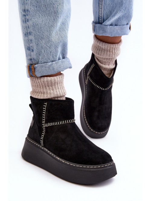 Natūralios odos šilti juodi žieminiai batai-06257-01/00-4 CZARNY