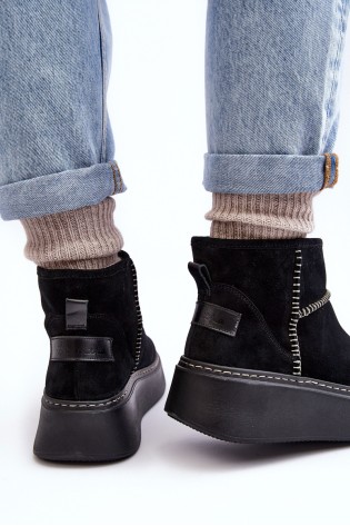 Natūralios odos šilti juodi žieminiai batai-06257-01/00-4 CZARNY