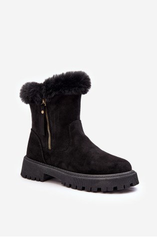 Juodi moteriški žieminiai batai su kailiuku-23BT26-6522 BLACK