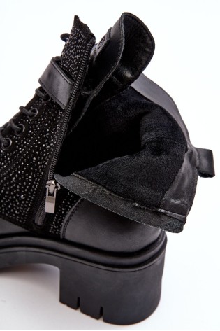 Natūralios odos GOE batai papuošti kalnų krištolu-MM2N4041 BLACK