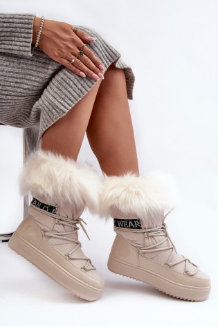 Kreminės spalvos moteriški sniego batai-NB605 BEIGE