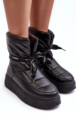 Moteriški žieminiai batai su dekoratyviniais raišteliais-NB600 BLACK