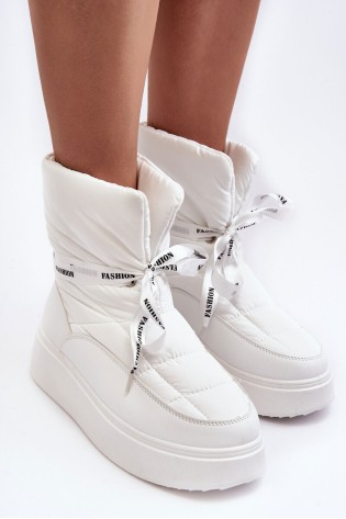 Moteriški žieminiai batai su dekoratyviniais raišteliais-NB600 WHITE