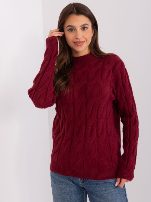 Bordo spalvos moteriškas megztinis-AT-SW-2235.00P