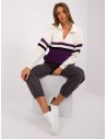 Baltos ir violetinės spalvos oversize megztinis su apykakle-BA-SW-8054.91P