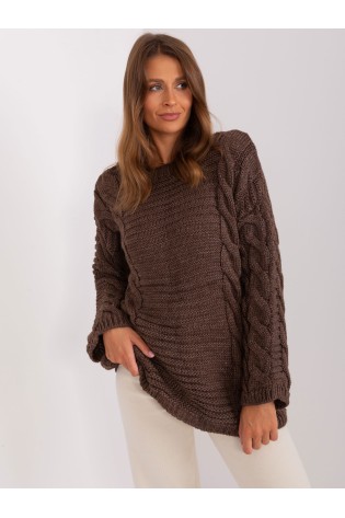 Rudas storas megztinis su pynėmis-BA-SW-8047.92P