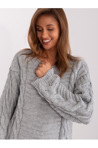 Šviesiai pilkas megztinis su pynėmis-BA-SW-8047.92P