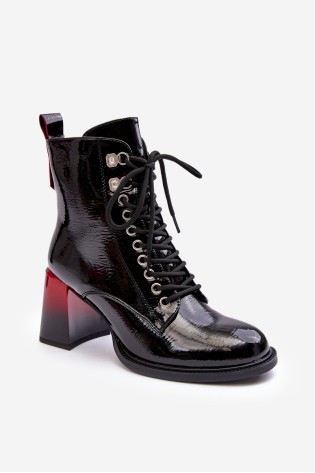 Lakuoti moteriški suvarstomi batai ant kulno-MR870-06 BLACK