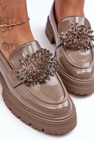 Dekoruoti rudi elegantiški moteriški batai-YL97 KHAKI