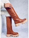 Ryškūs rudi stilingi ilgaauliai batai HEWES BROWN-KB QT21P