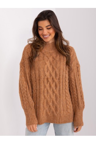Rudas moteriškas megztinis su pynėmis-AT-SW-2363-2.11P