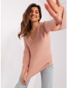 Rožinis moteriškas megztinis su V formos iškirpte-D93110W90652B3VEN