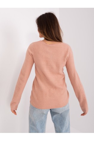 Rožinis moteriškas megztinis su V formos iškirpte-D93110W90652B3VEN