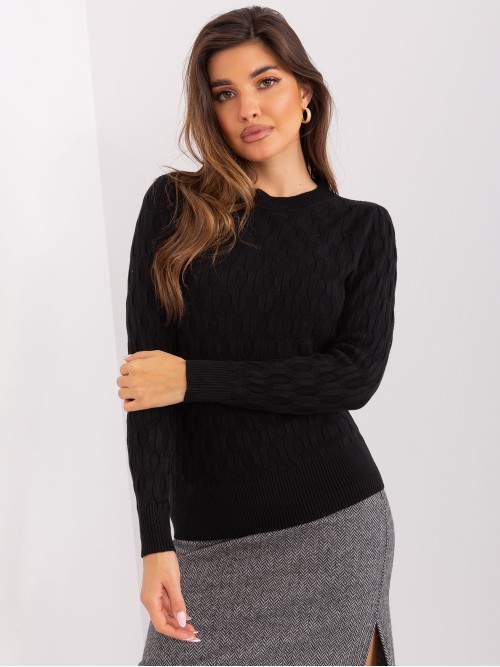 Juodas moteriškas klasikinis megztinis-AT-SW-2324-2.68