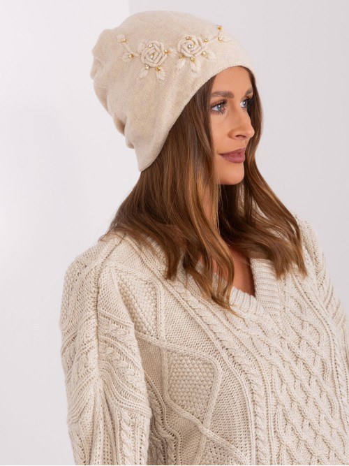 Kreminė moteriška žieminė kepurė-AT-CZ-2329.79