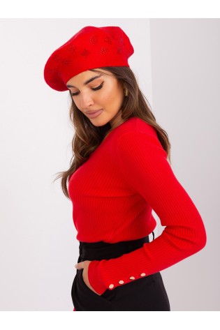 Raudona moteriška žieminė beretė su blizgučiais-AT-CZ-2318.30