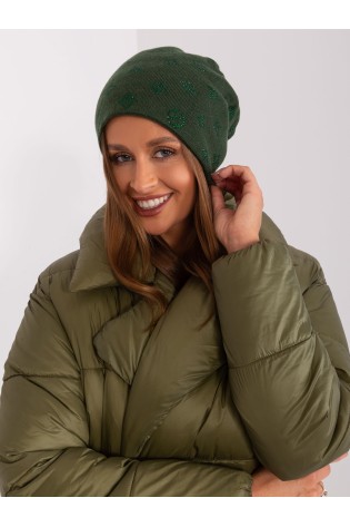 Žalia žieminė moteriška kepurė su blizgučiais-AT-CZ-2325.96