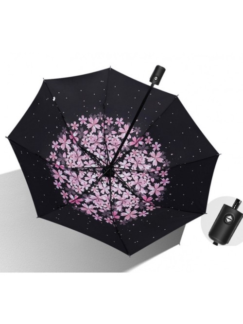 Klasikinis juodas skėtis su nuostabiais gėlių raštais viduje PAR01WZ13-PAR01WZ13