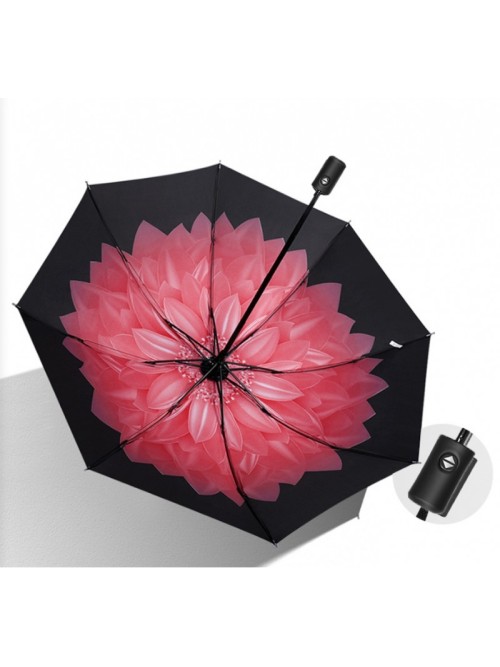 Klasikinis juodas skėtis su nuostabiais gėlių raštais viduje PAR01WZ18-PAR01WZ18
