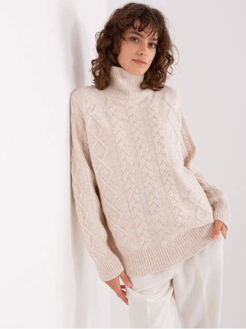 Smėlio spalvos megztinis su pynėmis-AT-SW-2355-2.12P